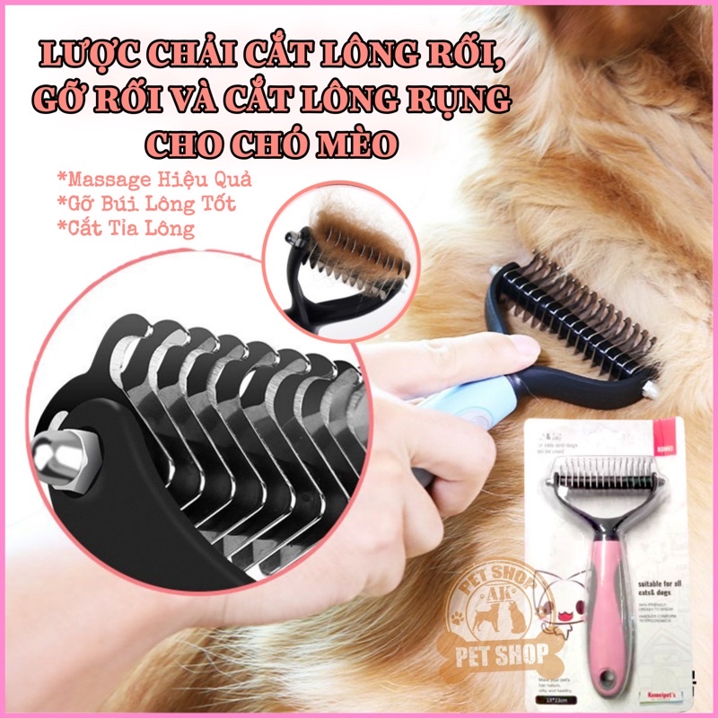 Lược gỡ rối lông cao cấp cho chó mèo/Dụng cụ chải lông chó mèo 2 mặt