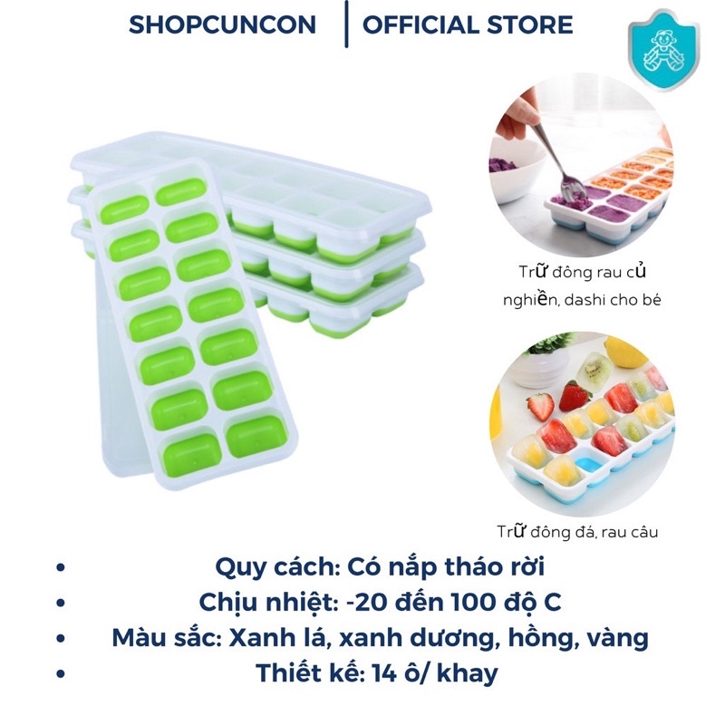 Khay trữ đông đồ ăn dặm nước dashi cho bằng Silicon Có Nắp Đậy khay 14 Viên, Bảo Quản Chống Mùi Tuyệt Đối dễ dàng lấy ra