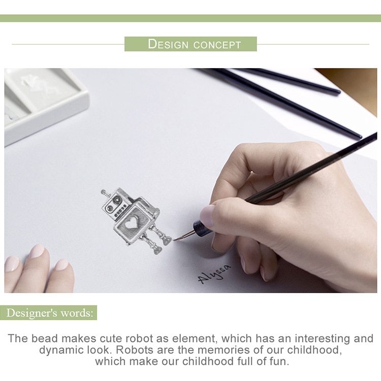 Hạt cườm Bamoer SCC346 bằng bạc 925 hình robot trái tim xinh xắn làm trang sức cho nữ