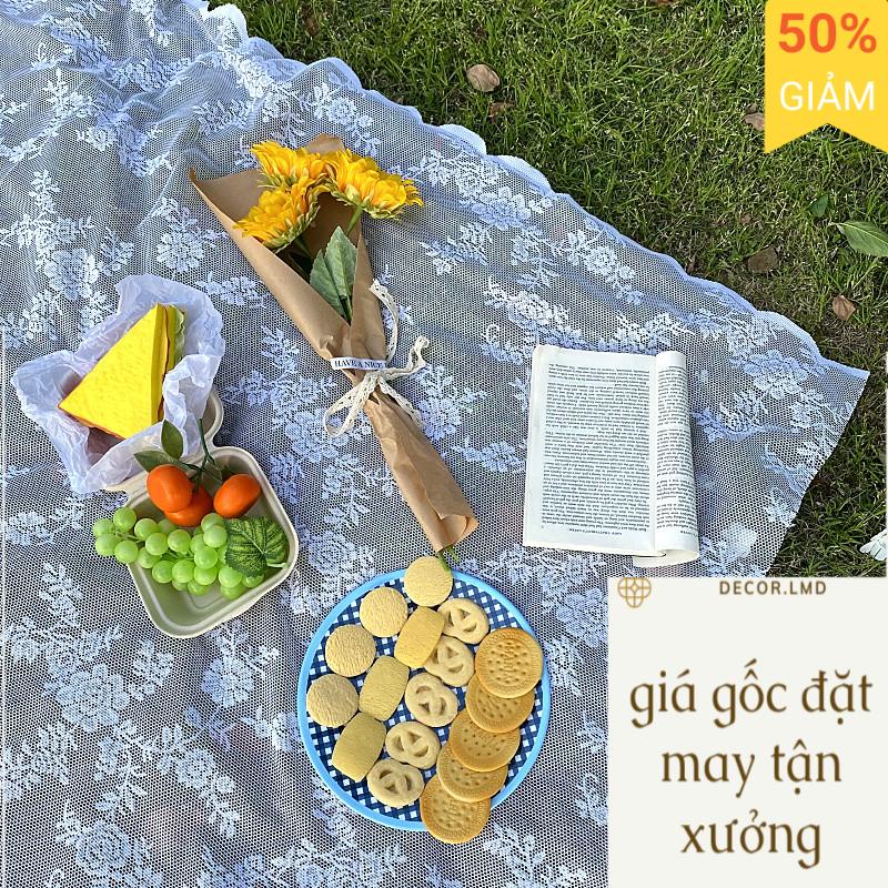 khăn trải bàn ren hoa trắng, khăn picnic, khăn nền chụp ảnh sản phẩm