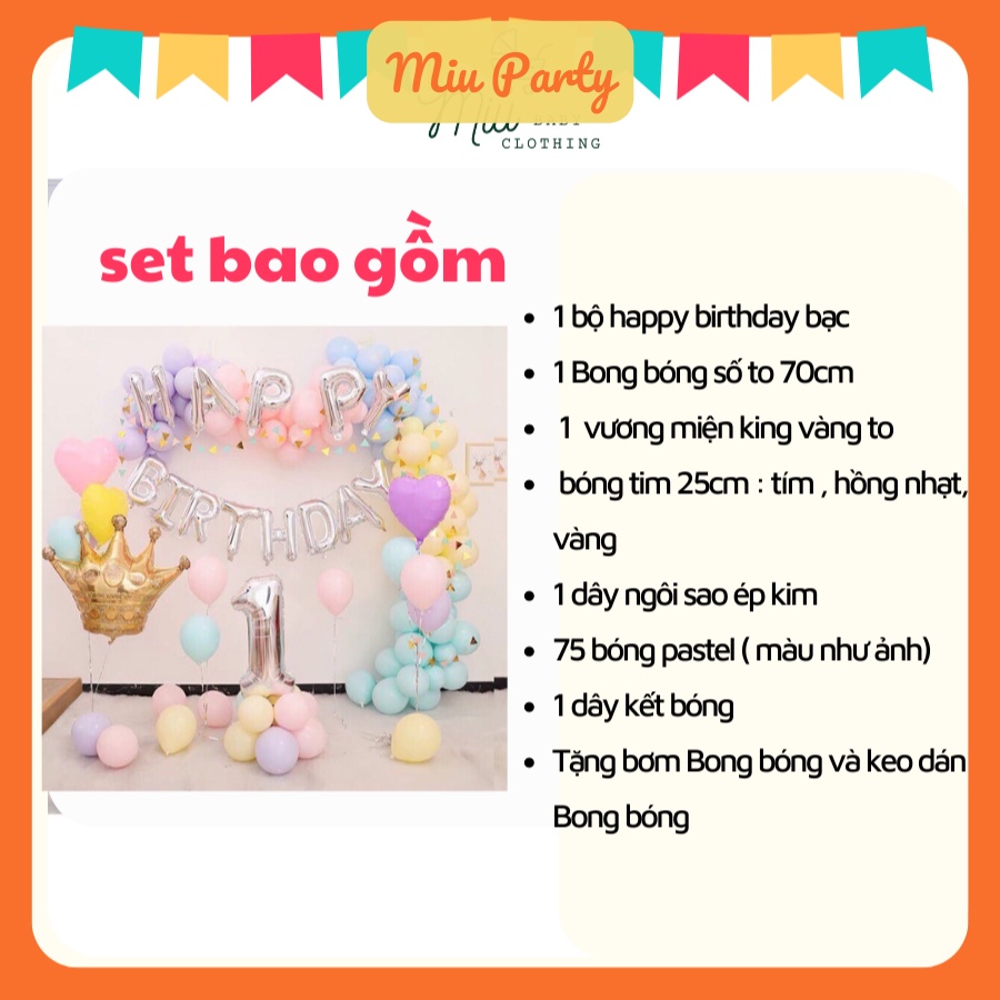 Set Bong Bóng Trang Trí Sinh Nhật Màu Pastel Phong Cách Hàn Quốc Cho Bé Gái - MiuParty