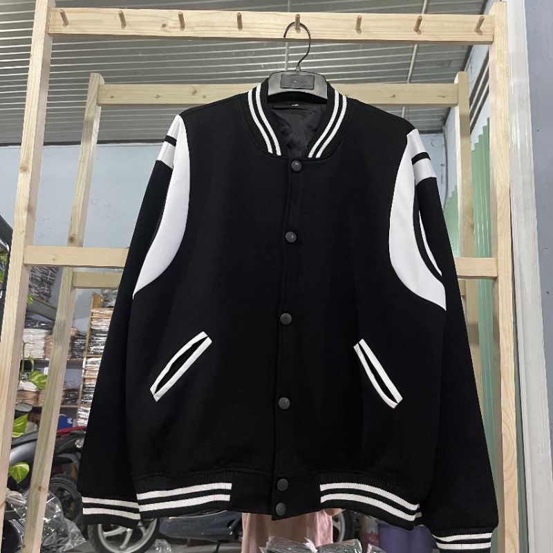 XPstore Áo khoác bomber jacket Đen viền Trắng form unisex (Ảnh thật)