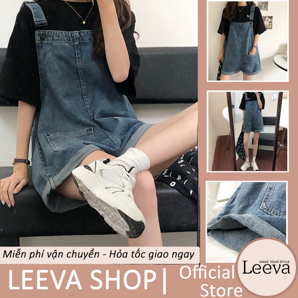 LEEVA - Yếm short vải jeans năng động cho nữ L292