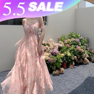 2022 new Xianqi long skirt summer Bali seaside resort broken flower French suspender dress children's long style
