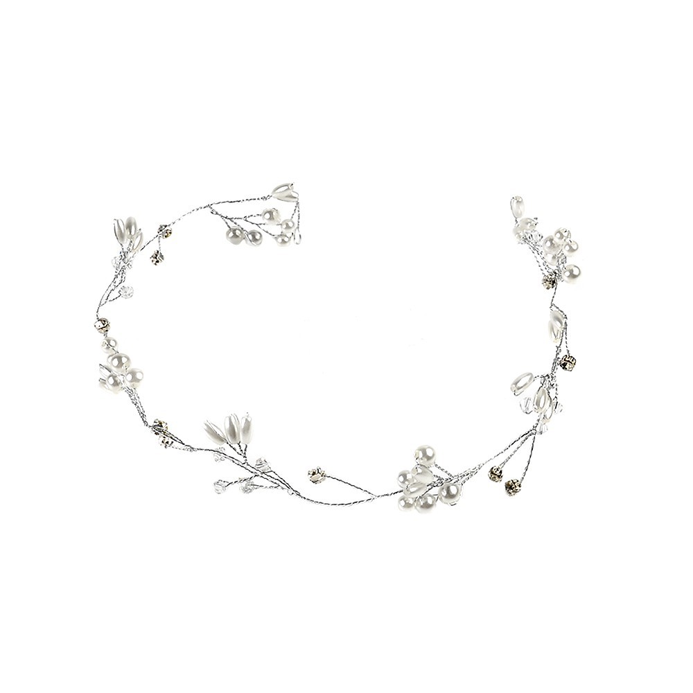 Cài tóc dạng dây kiểu hoa lá phối ngọc và đính đá sang trọng