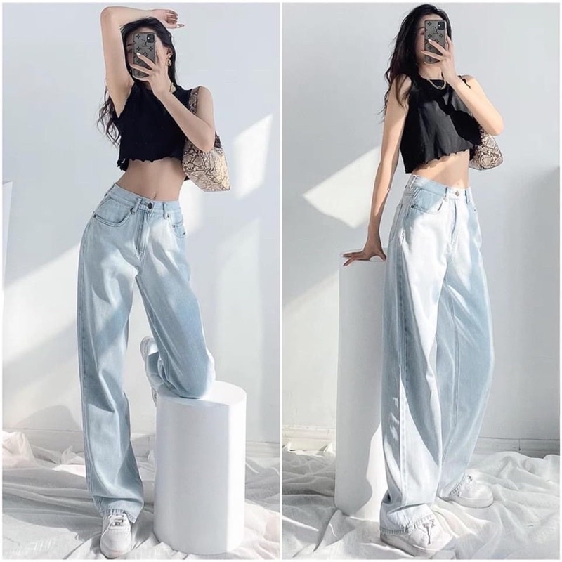 Quần Jean Ống Xuông Trắng Túi Hộp Phong Cách Hàn Quốc