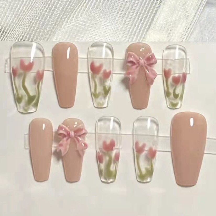 Nailbox móng up màu hồng hoạ tiết hoa tulip Mie shine