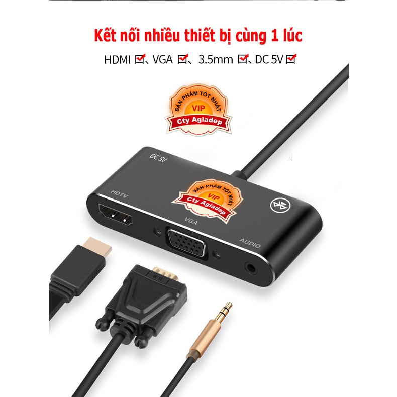 Cáp chuyển đổi tín hiệu Bluetooth-VGA kết nối mọi điện thoại 3in1 to VGA/HDMI/Audio untra HD 2k chính hãng Giormani