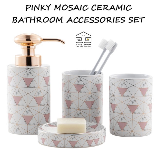 BỘ ĐỒ DÙNG NHÀ TẮM PINKY MOSAIC BẰNG SỨ