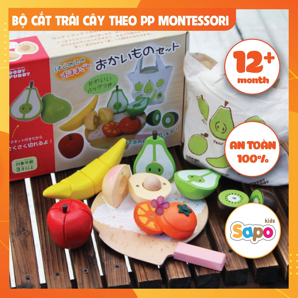 Bộ đồ chơi cắt trái cây bằng gỗ giáo dục sớm cho trẻ theo phương pháp Montessori đồ chơi giáo dục trẻ em SAPO KIDS