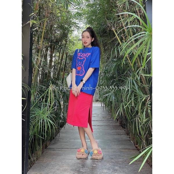 SET ÁO THUN GẤU TEDDY CHÂN VÁY XẺ