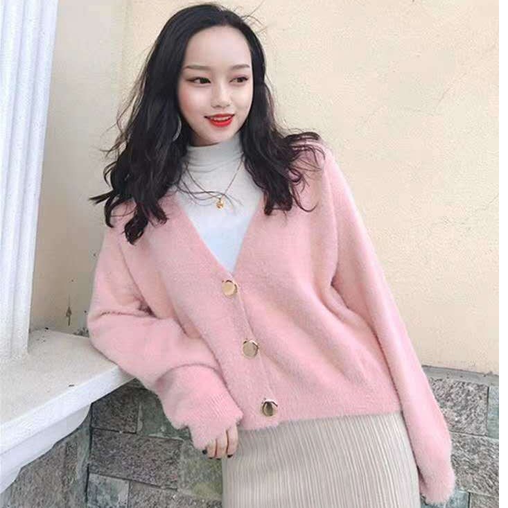 Áo khoác len Cardigan cổ chữ V mịn màng cổ điển RETRO C122