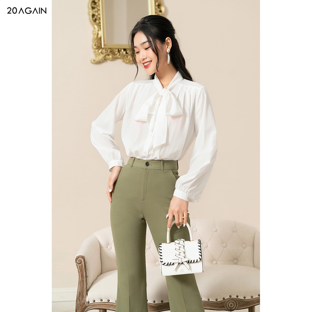 Áo sơ mi nữ dài tay nơ cổ 92WEAR,thiết kế công sở thanh lịch,vải voan cao cấp ASA1212