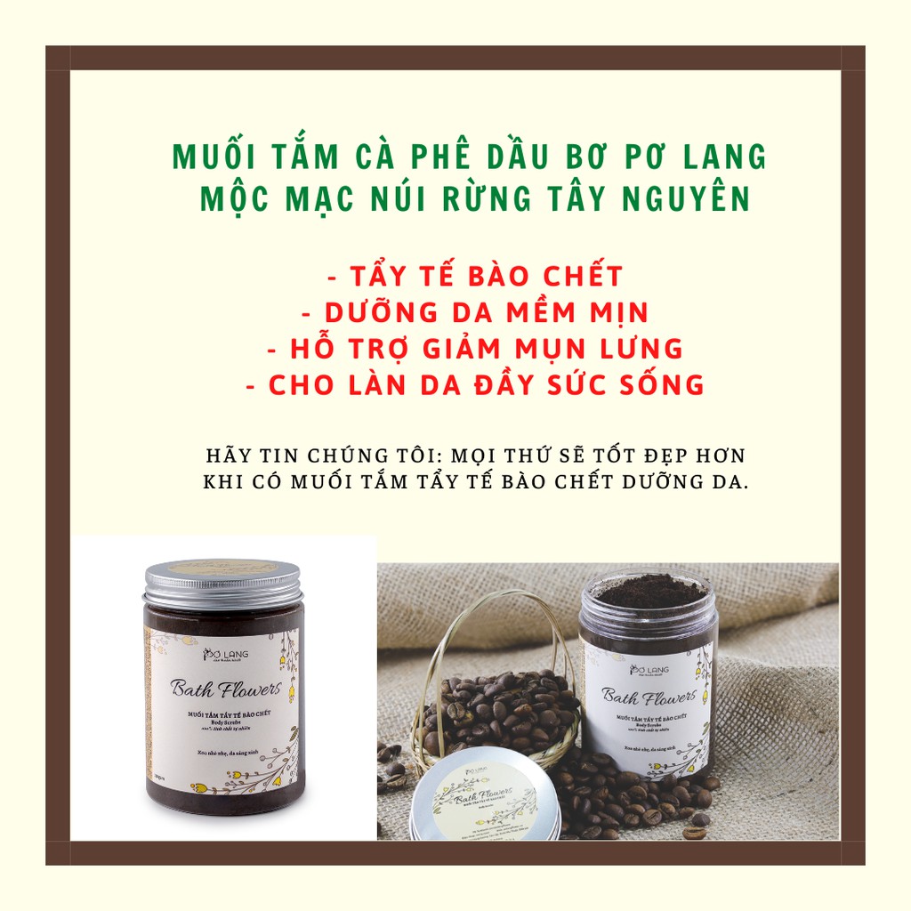 Muối tắm cà phê dầu bơ tẩy tế bào chết dưỡng da mịn màng Pơ Lang 230gr