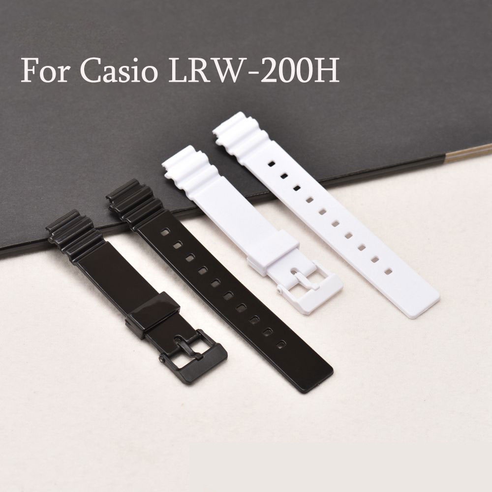 Dây Đeo Tay 14mm Bằng Nhựa Resin Màu Trắng Đen Chống Nước Thay Thế Cho Casio LRW-200H