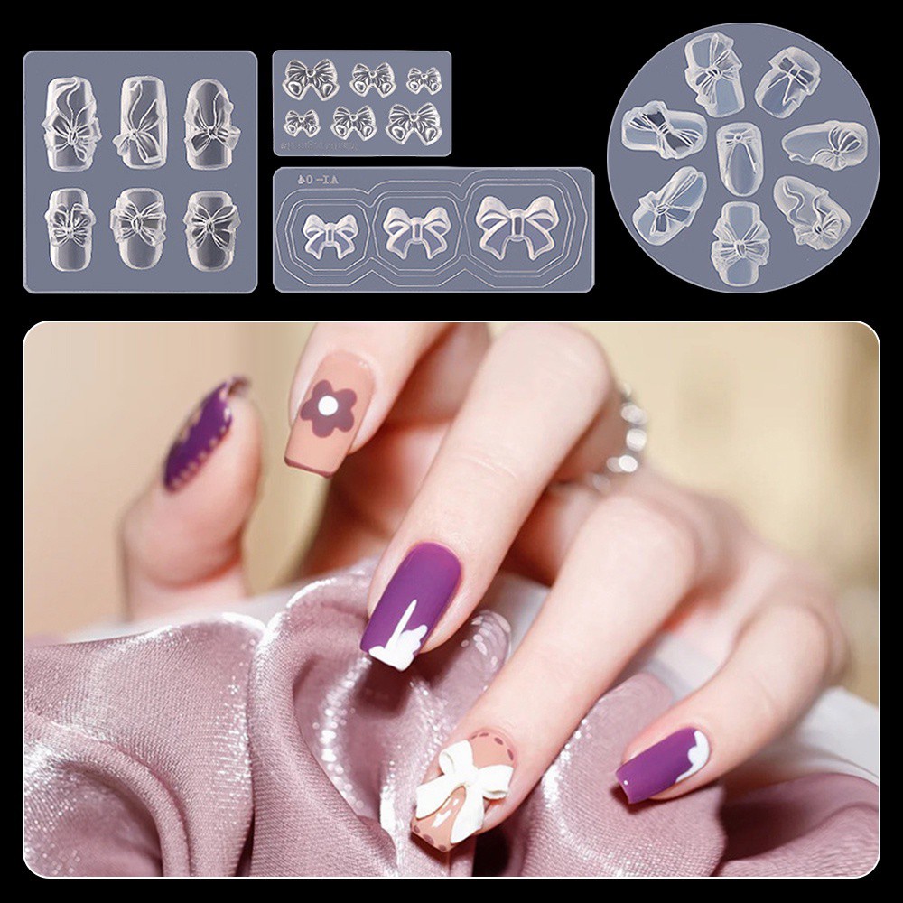 LUCKY New Nail Carving Mold Silicone Nails Stencils 3D Butterfly Mould Japanese Style DIY Tools Bowknot Manicure Mould Stamping Plate