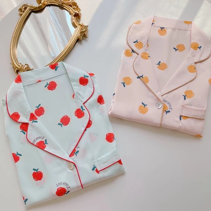 Bộ đồ ngủ mặc nhà red apple pijama lụa satin cao cấp chất mát hot trend hè 2021