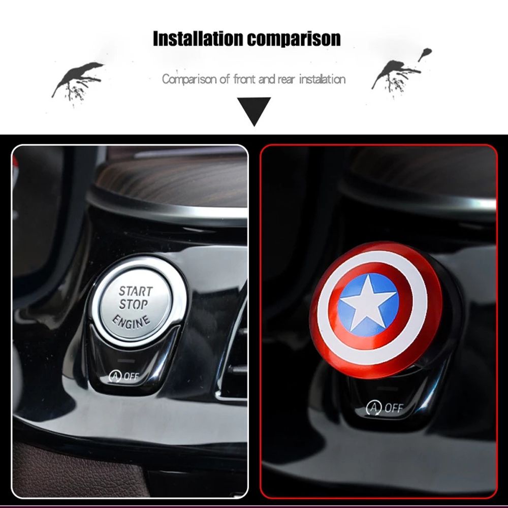 Miếng dán trang trí nút khởi động xe hơi hình tròn họa tiết Captain America 3D