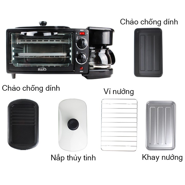 Lò nướng 3 trong 1 nướng bánh + pha cafe + ốp trứng, bữa sáng tiện dụng với máy đa năng