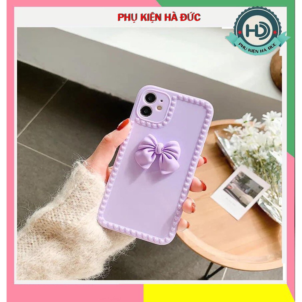 [Siêu rẻ] Ốp lưng iPhone viền tim gắn nơ nổi