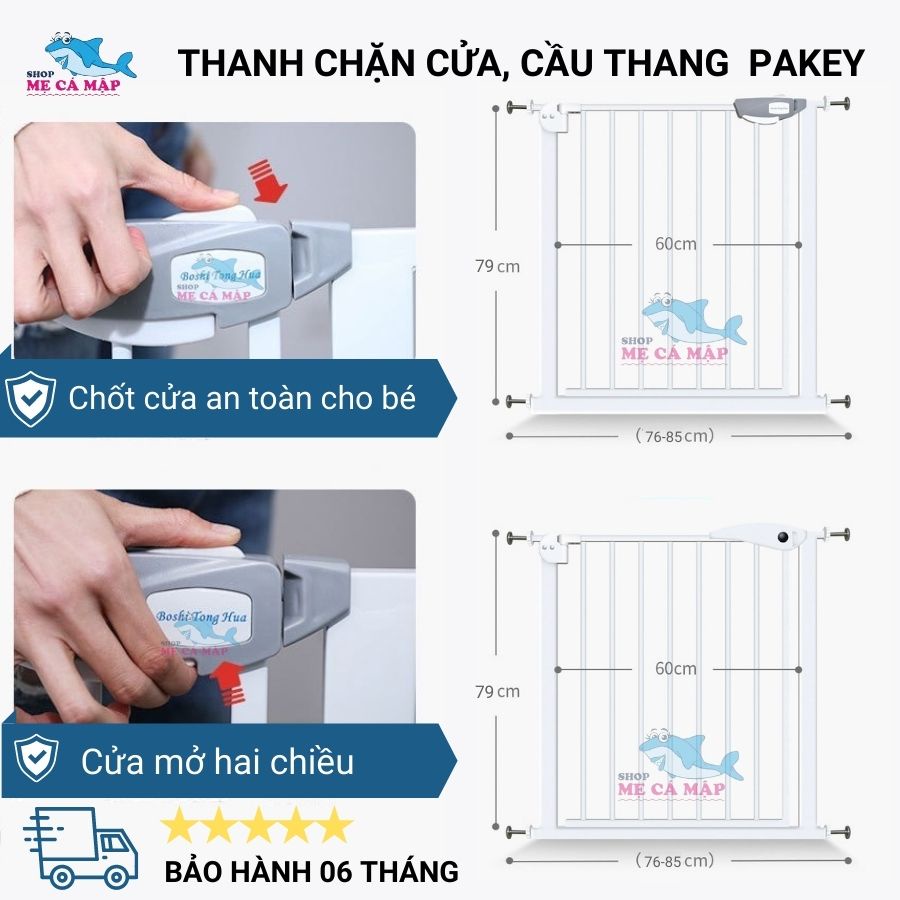 Thanh Chắn Cửa, Chắn Cầu Thang Pakey Không Khoan Đục cao 79cm Bảo Vệ An Toàn Cho Bé