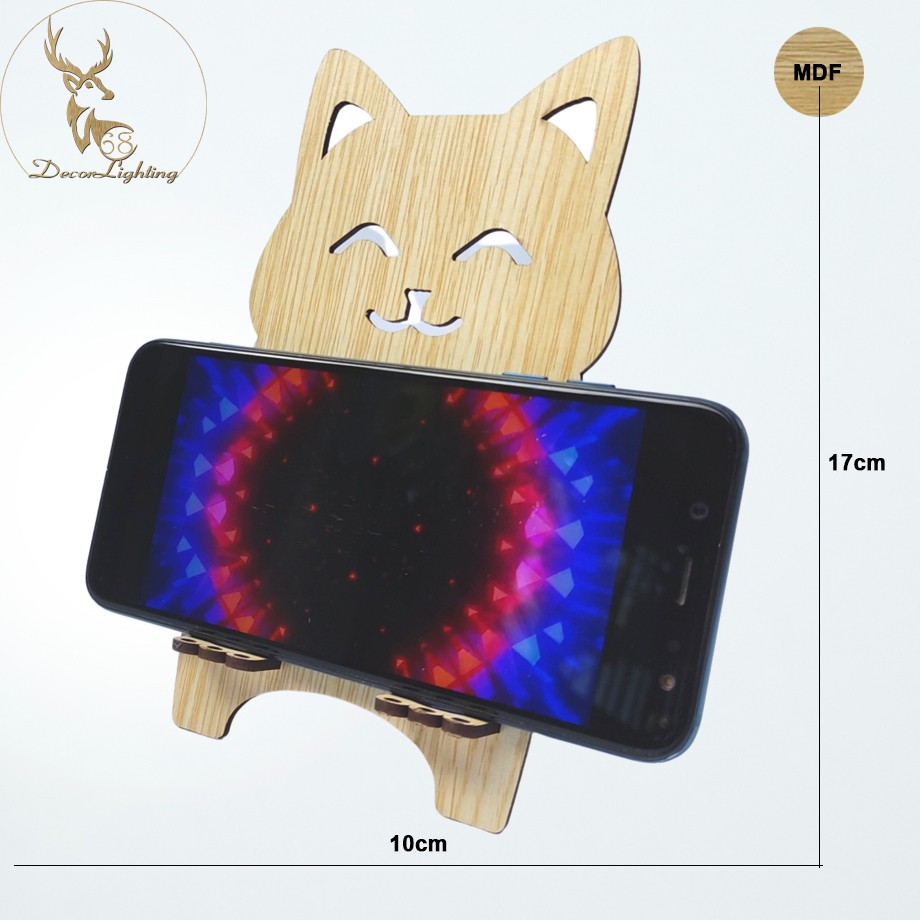 Chú mèo để bàn trang trí  bằng gỗ lắp ghép kiêm giá đỡ điện thoại ngộ nghĩnh GD137