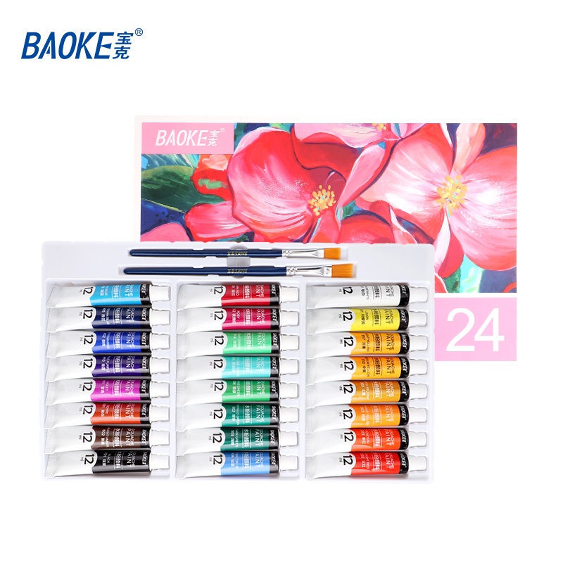 Bộ Màu Nước Tuýp Gouache BAOKE 5ml - 12ml có kèm cọ vẽ