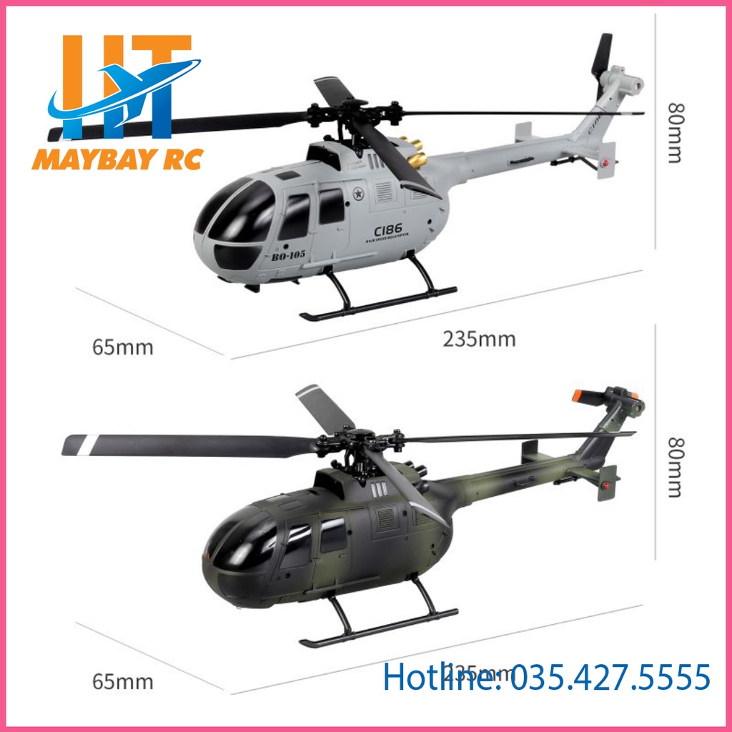 Máy Bay Trực Thăng C186 Scale BO105 4CH 6 Axis Gyroscope 2.4G RC Helicopter RTF
