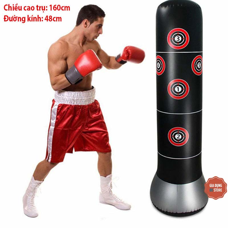 Bao trụ đấm bốc Boxing PVC 1.6m BƠM HƠI, trụ tập võ di động gấp gọn cao cấp [BOXING]