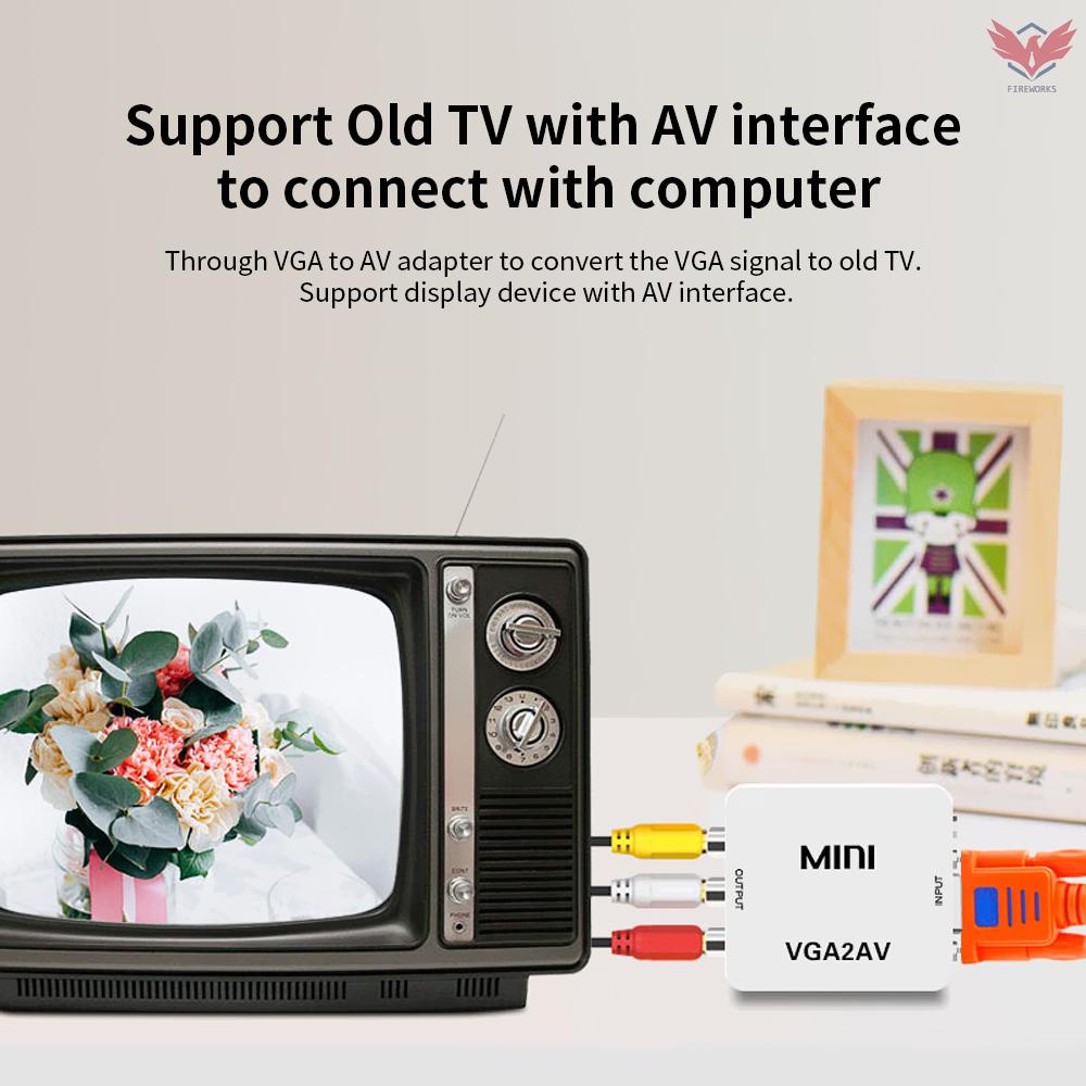 Fir VGA to AV Adapter Mini VGA to AV Converter ABS Shell Video Converter for TV/Computer