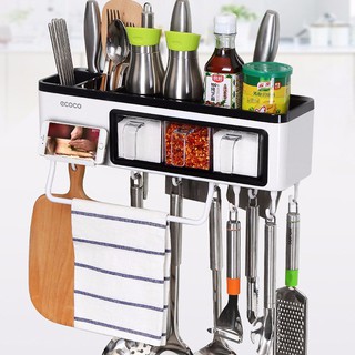 Giá treo dao thớt kèm hũ đựng gia vị và để đồ dùng nhà bếp treo tường Ecoco siêu chắc