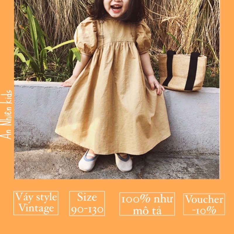 [𝐅𝐑𝐄𝐄𝐒𝐇𝐈𝐏♥️] VÁY BÉ GÁI TIỂU THƯ VÀNG NÂU CHUẨN STYLE HÀN QUỐC