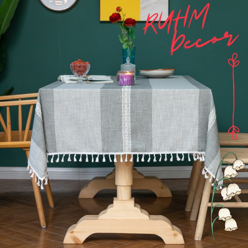 Khăn trải bàn cao cấp sang trọng Ruhm Decor cotton thêu dày dặn, không bai xù trang trí phòng ăn KBCC14