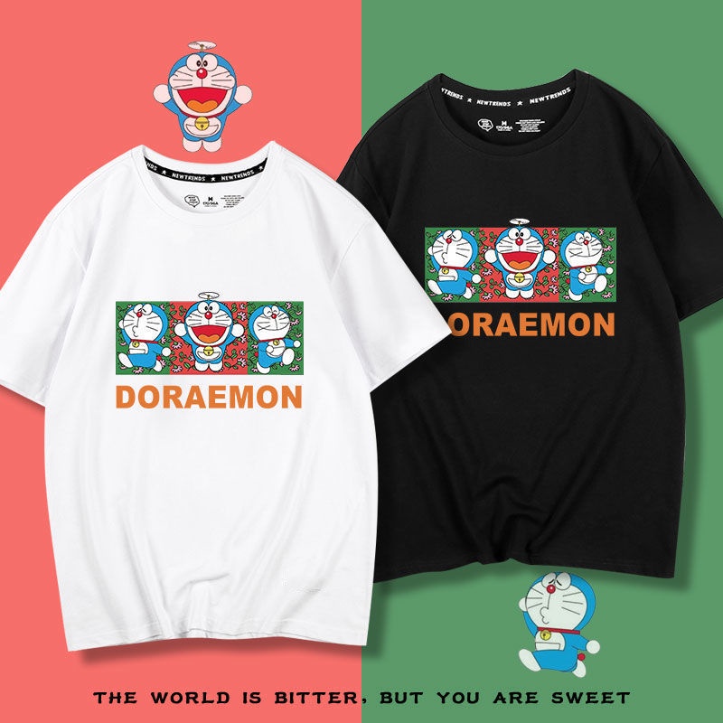 Áo Thun Cotton Ngắn Tay In Hoạt Hình Doraemon Dễ Thương Phong Cách Phương Tây Thời Trang Mùa Hè Cho Cặp Đôi