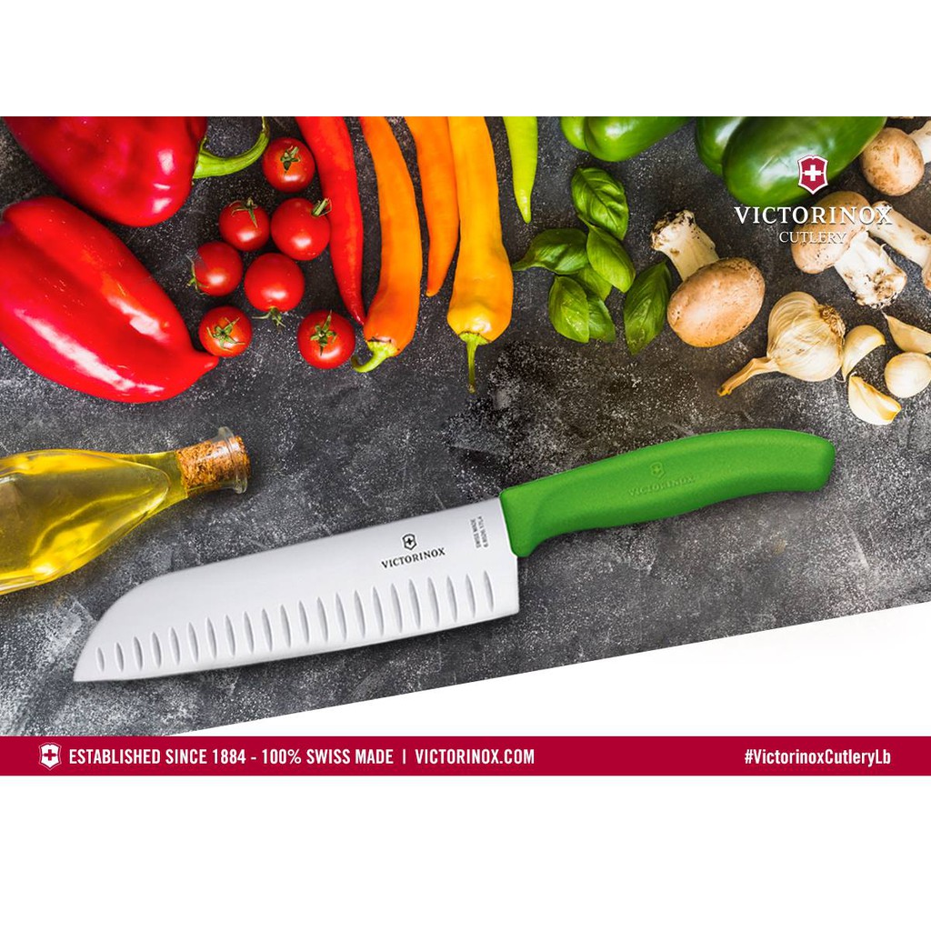 Dao làm bếp Santoku cạnh sáo 17cm cán nhựa xanh Victorinox (Thụy Sỹ)