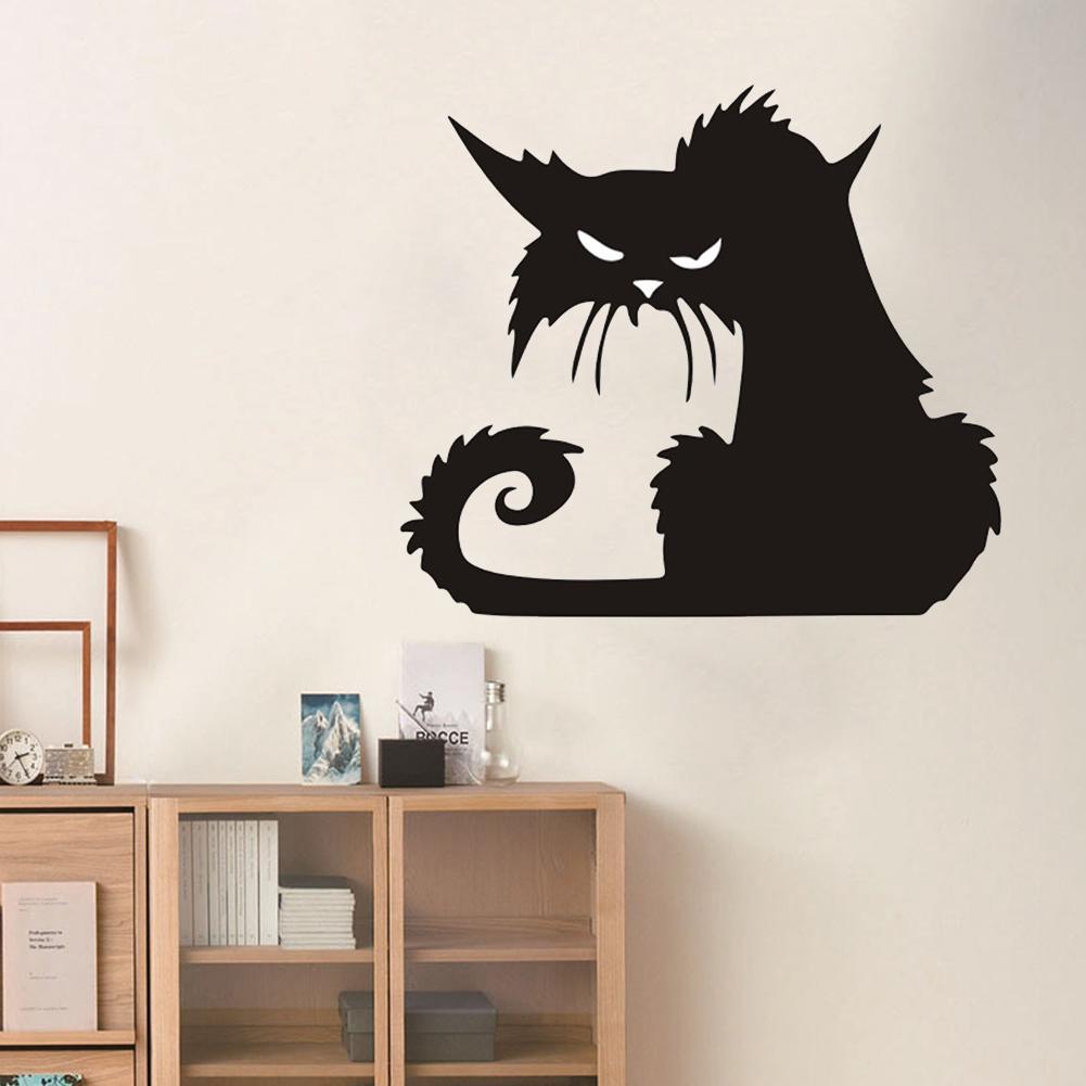 Decal dán tường / cửa sổ hình chú mèo đen phong cách Halloween