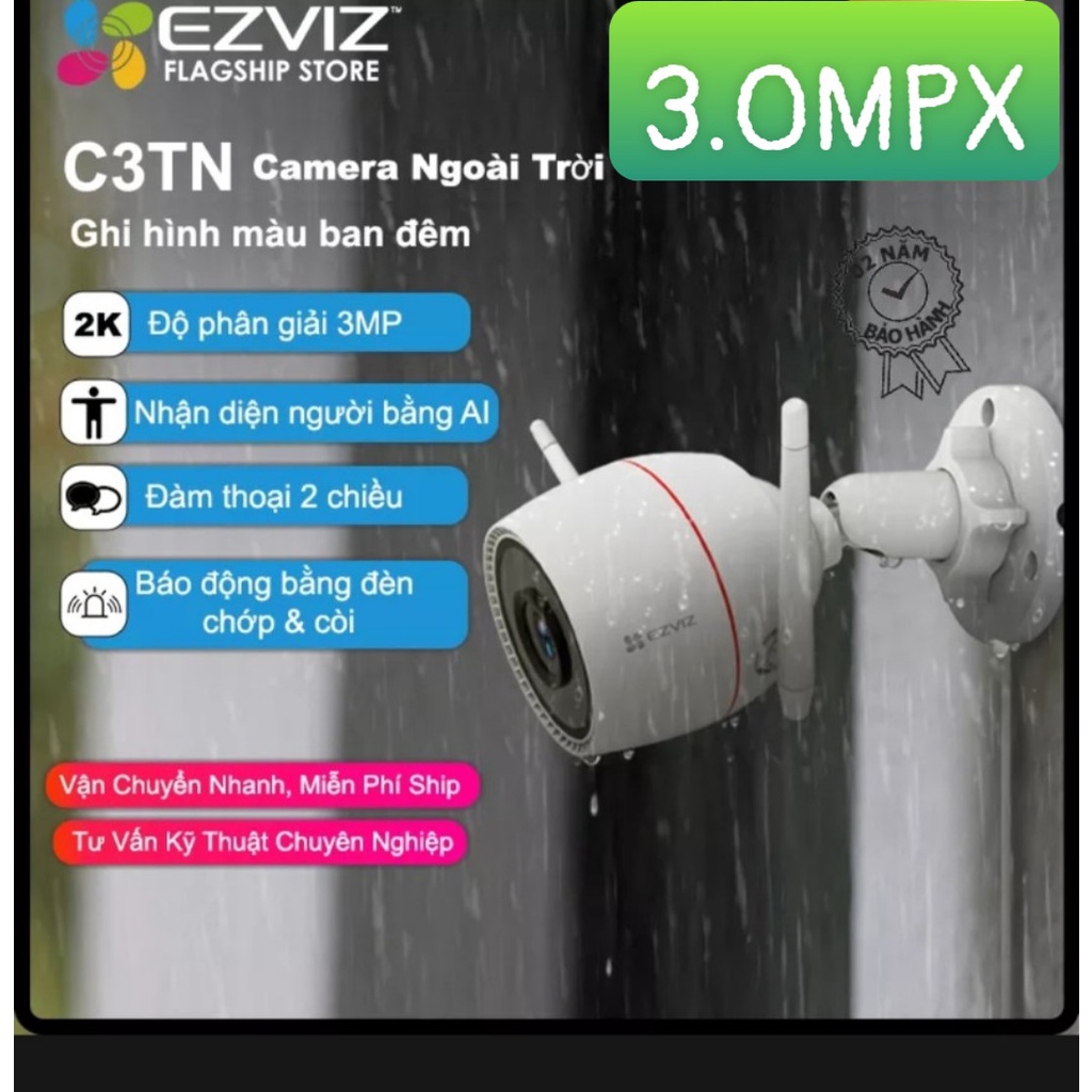 Camera WIFI EZVIZ C3TN 3.0MPX, Ngoài trời chống nước, Hỗ trợ Màu Ban Đêm, Đàm thoại 2 chiều, Nhận diện AI