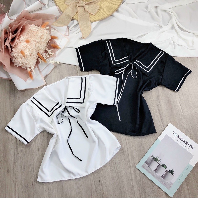 ÁO THÙY THỦ DÂY CỘT NƠ CỔ ÁO BẢN LỚN