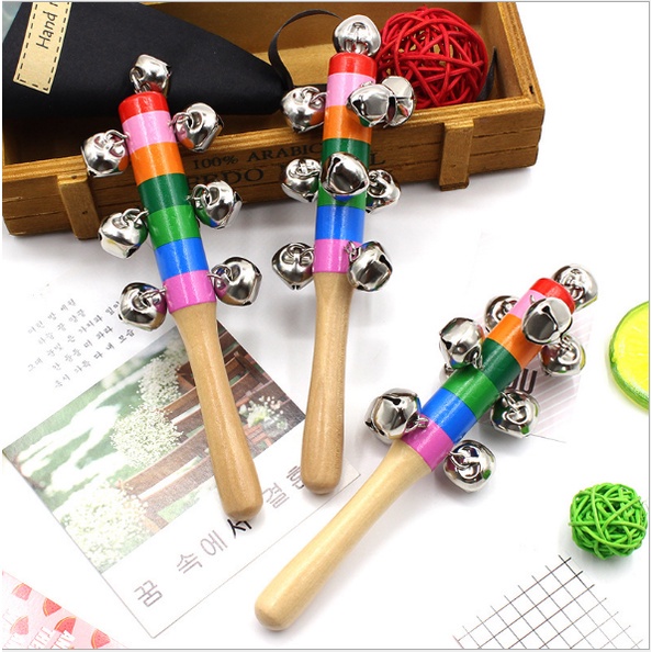 Đồ chơi sơ sinh xúc xắc gỗ 7 sắc cầu vồng chuông sắt - xúc xắc bằng gỗ cho bé giúp kích thích các giác quan cho bé