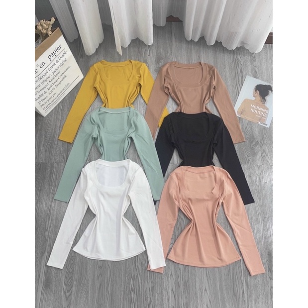 Áo thun body cổ U tay dài đủ màu