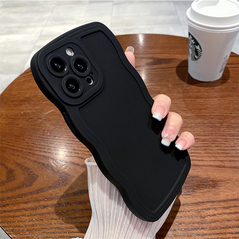 Ốp Điện Thoại Màu Kẹo Trơn Viền Gợn Sóng Sang Trọng Chống Sốc Cho iPhone 14 Pro max 14 Plus 13 12 Pro max