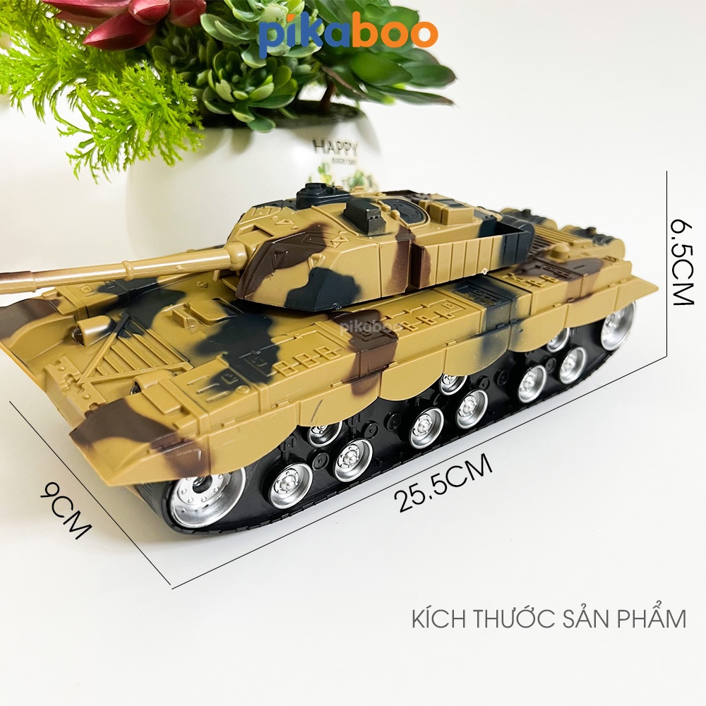 Xe tăng điều khiển từ xa Pikaboo, có đèn và nhạc, màu dằn di bộ đội khỏe khoắn, chất liệu đã được kiểm định an toàn