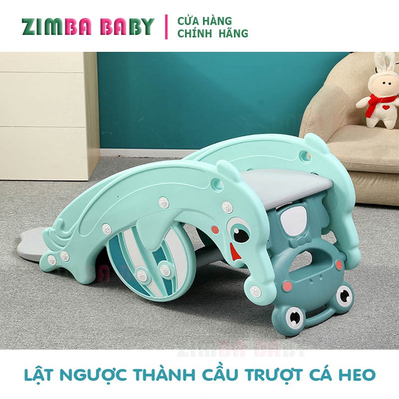 Đồ chơi cầu trượt 3in1 Cá Heo, biến hình bập bênh và cột bóng rổ.