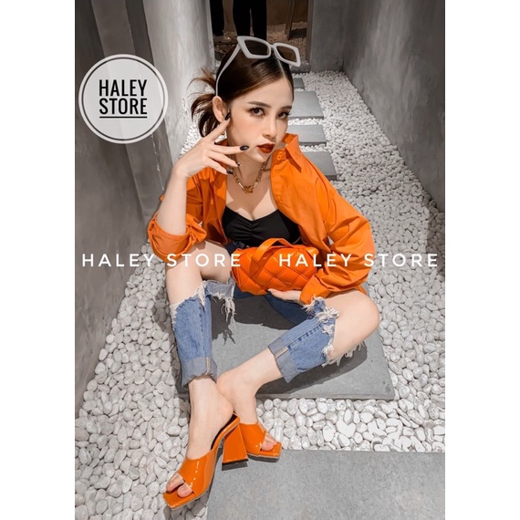 Giày guốc cao gót tam giác HALEY STORE quai ngang khuyết mũi vuông thời trang mới nhiều màu rẻ bền đẹp đi chơi du lịch