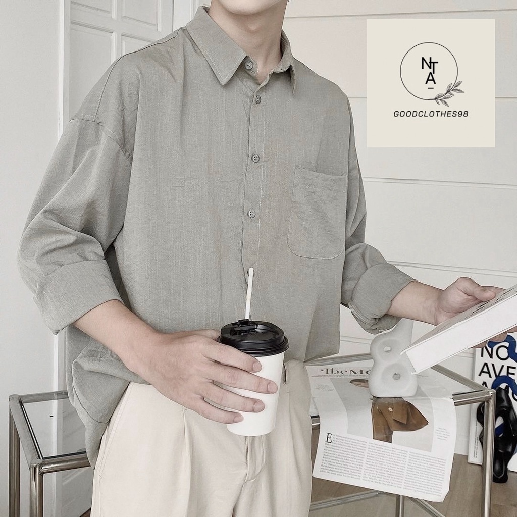 Sơ mi dài tay vải đũi mày GRAY phong cách Hàn Quốc