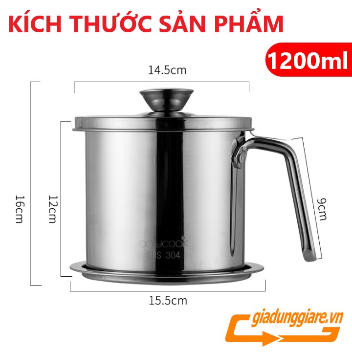 (Hàng loại 1) CA LỌC DẦU ăn INOX 304 (1200ml ) có lưới lọc cặn tiện lợi hàng cao cấp dầy dặn không gỉ sét