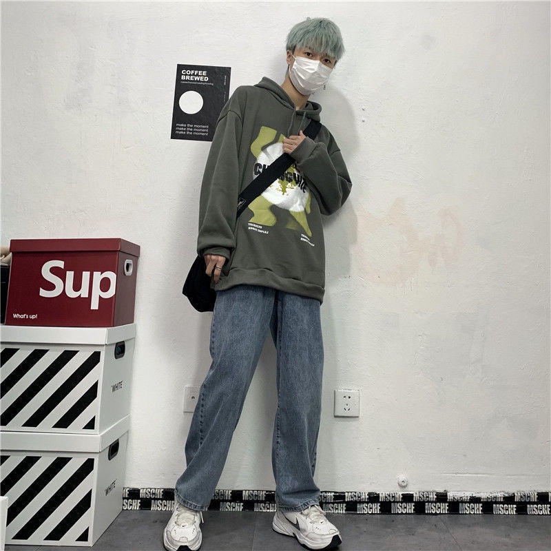 Quần jean ống rộng dáng suông thời trang retro phong cách Hàn Hong Kong cho nam nữ 19YD110