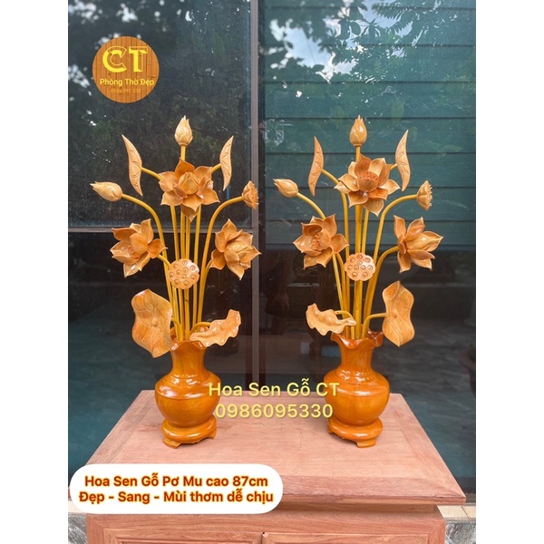 Hoa Sen Gỗ Pơ Mu cao 87cm ❤️ Vân Gỗ Đẹp ❤️