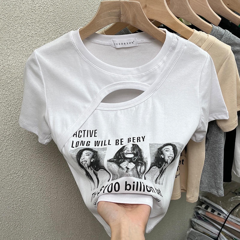 Áo kiểu nữ BH cổ tròn ngắn tay in hình thời trang mùa hè 2022