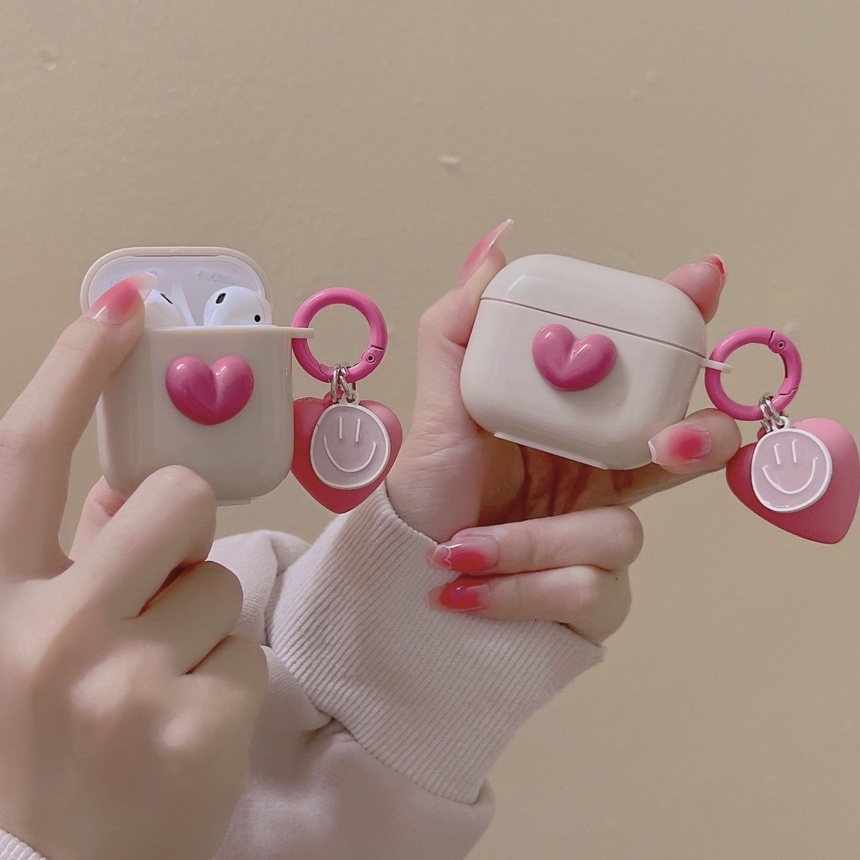 Vỏ bảo vệ hộp sạc tai nghe SPRISE chất liệu silicon cứng hình trái tim có dây đeo thích hợp cho Airpods 2/Pro/3